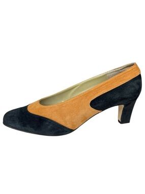 Vintage Two-Tone Suede Pumps Tan & Black Women’s 8.5 Made in Spain Elegant Pumps